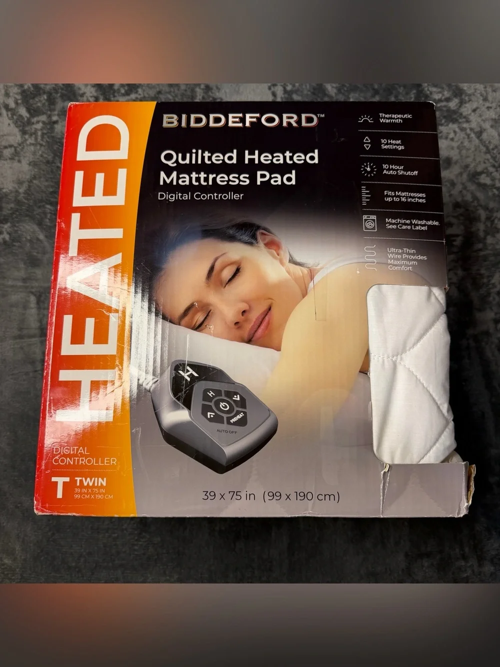 Biddeford White Quilted Heated Mattress Pad with Digital Controller